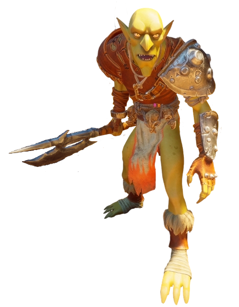 A goblin warrior with no helmet.