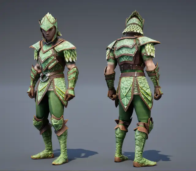 Green dragonhide armour concept (3D rendering).