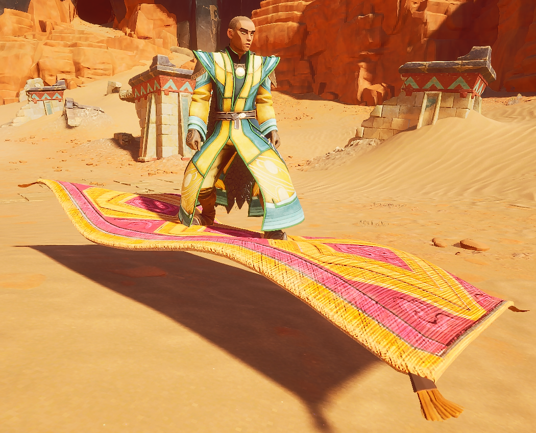 A player mounting a regular magic carpet.