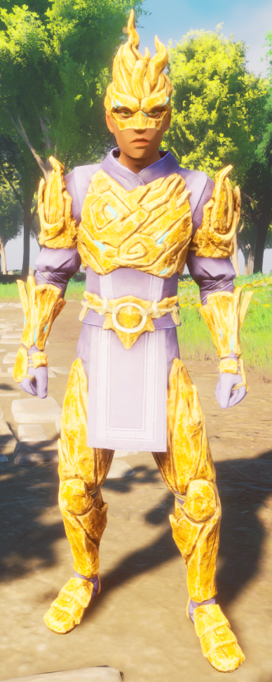 A player wearing splitbark armour.