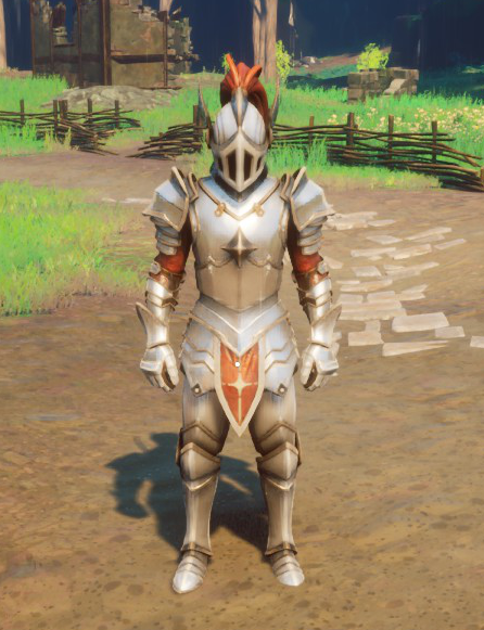 A full in-game White Knight armour worn by a Mannequin.